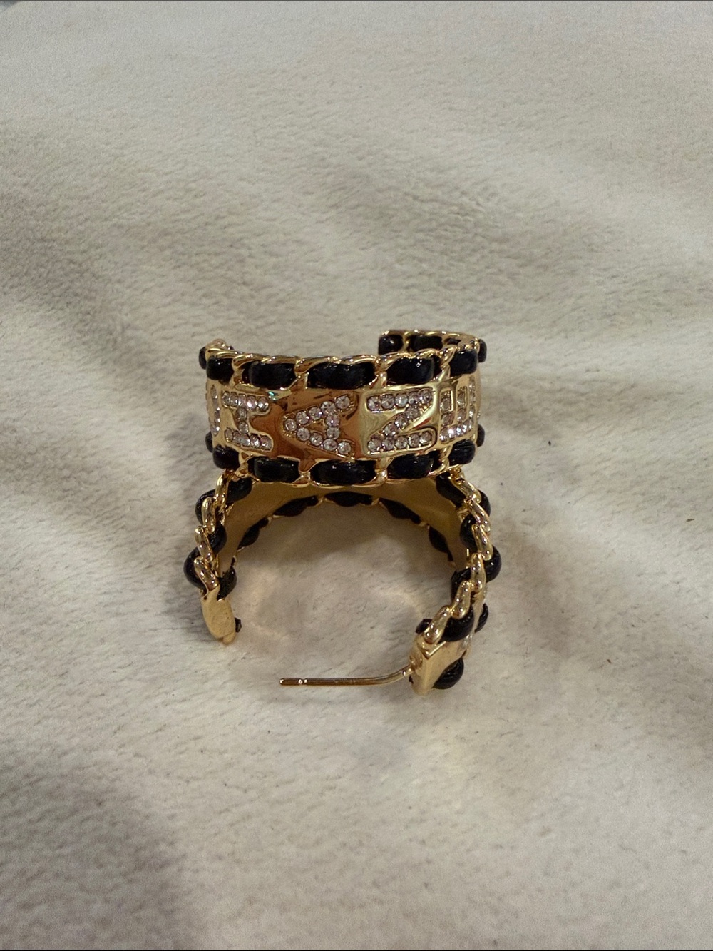 Chanel CC Strass & Interwoven Leather Hoop Earrings